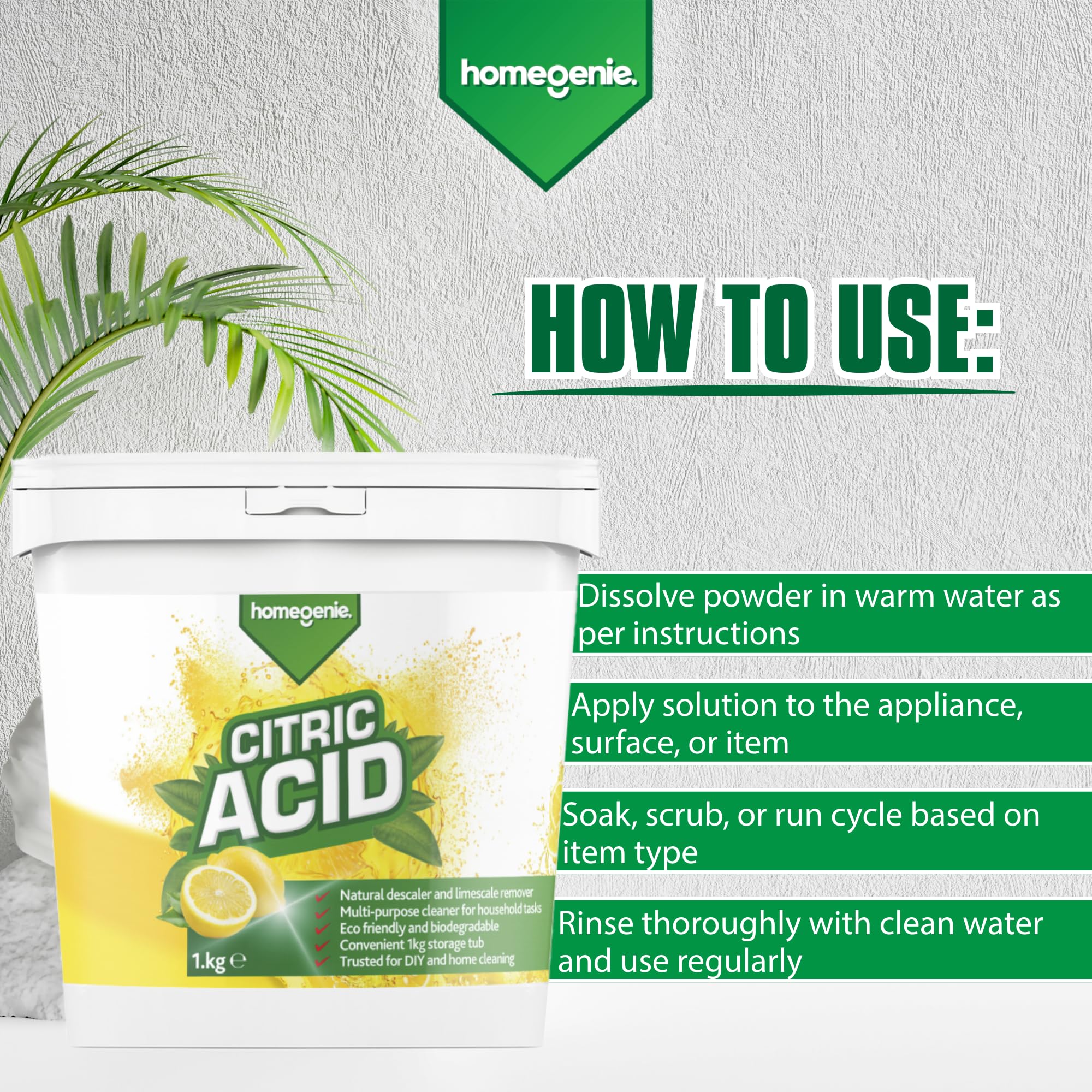 HomeGenie Citric Acid Powder - Natural Descaler & Multi-Purpose Cleaner | 1kg Unscented Powder 5