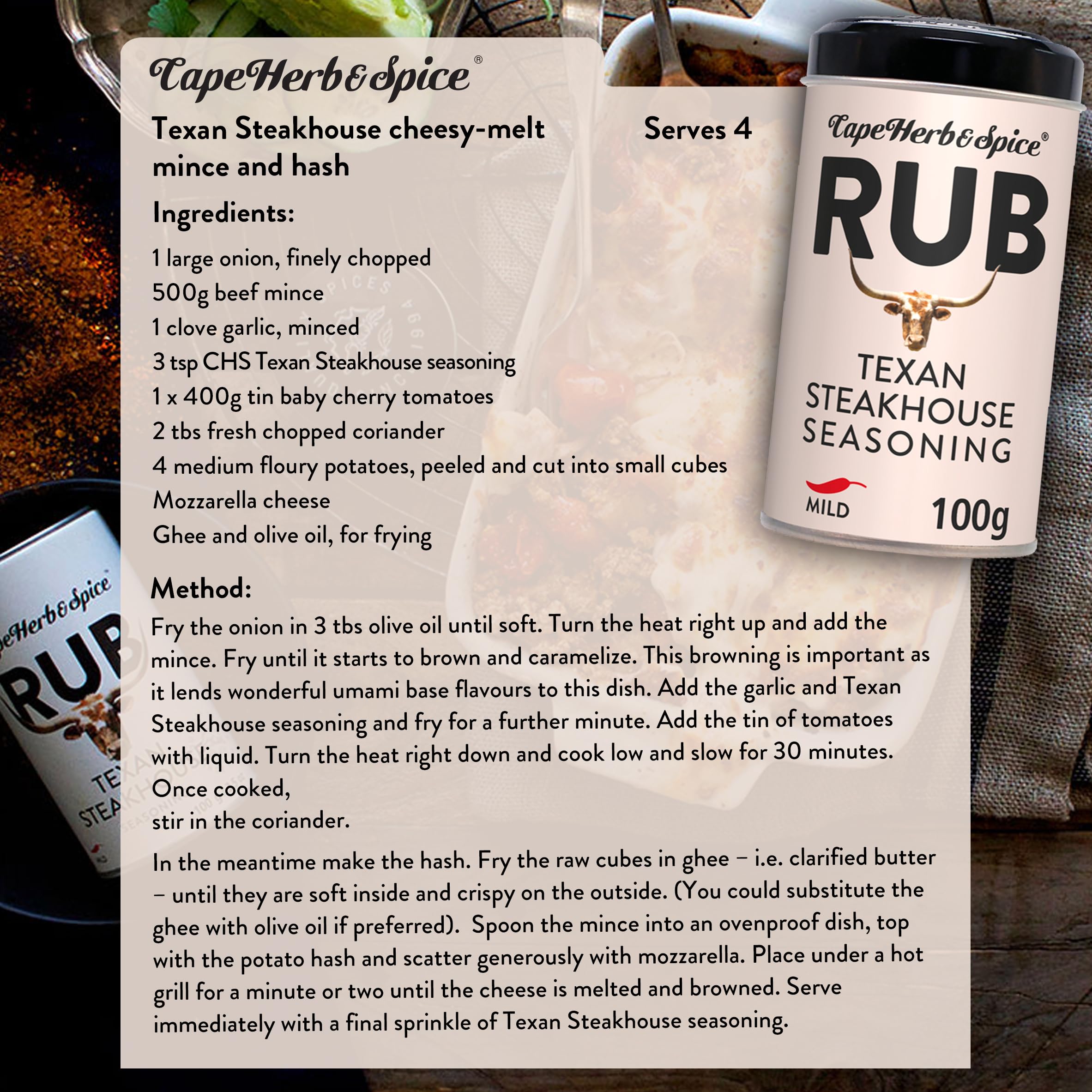 Cape Herb & Spice Texan Steakhouse Seasoning Rub - Mild Chilli | 100g Tin 6
