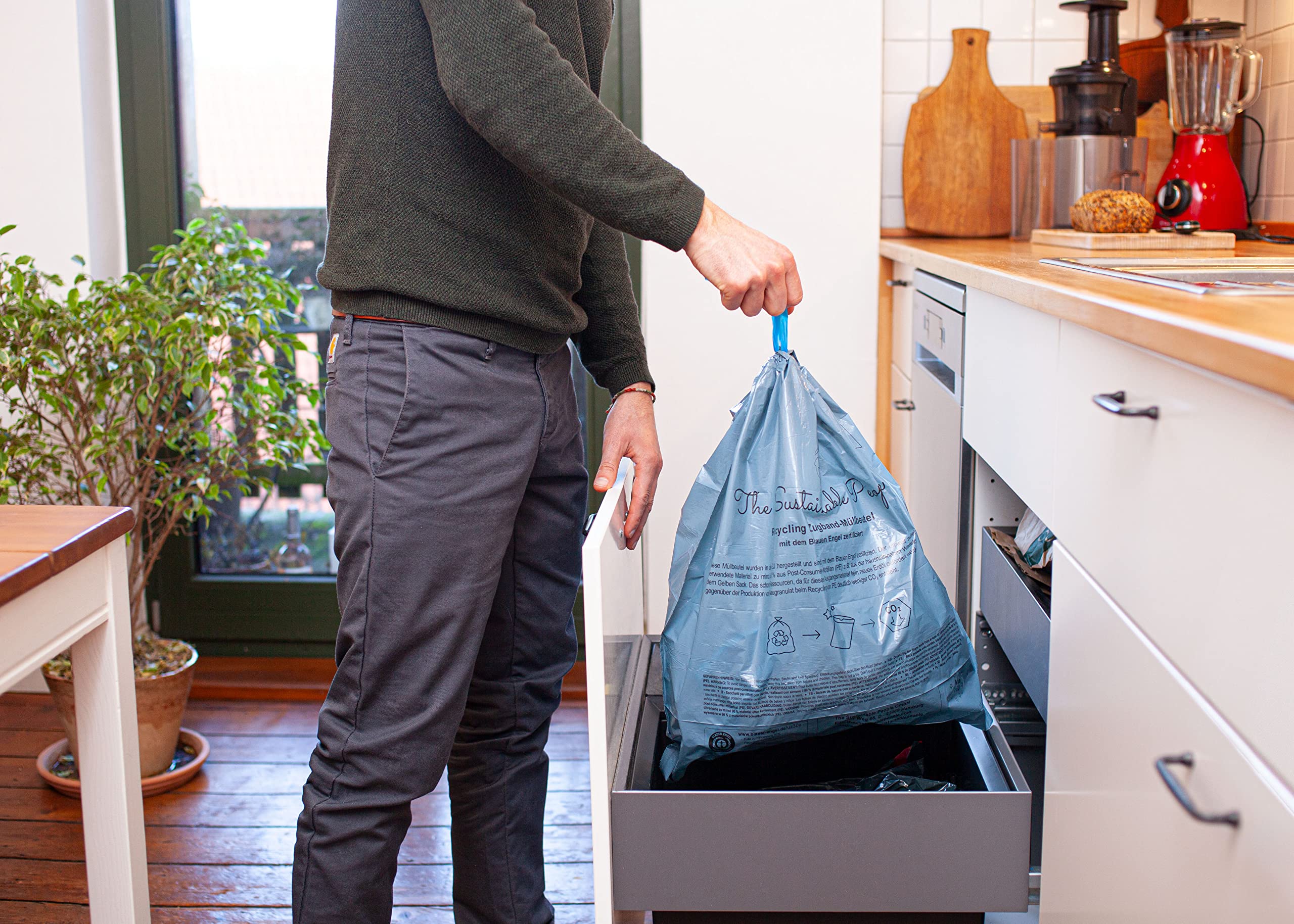 The Sustainable People Recycled Drawstring Bin Liners - 20L Capacity | 15 Count | Blue