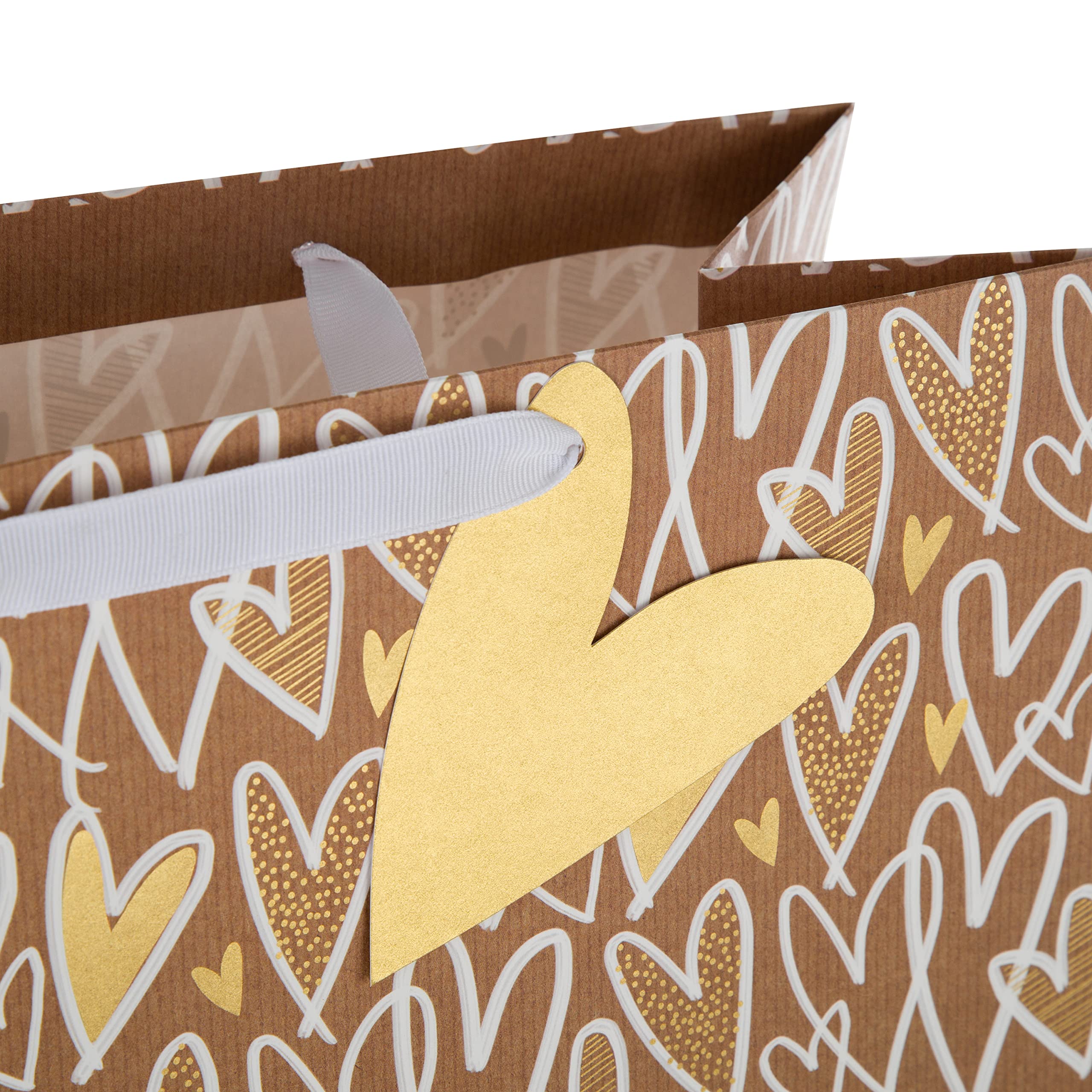 Hallmark Large Gift Bag - Kraft Hearts Design | Gold Foil Accent | 33cm x 26.5cm x 14.6cm 5