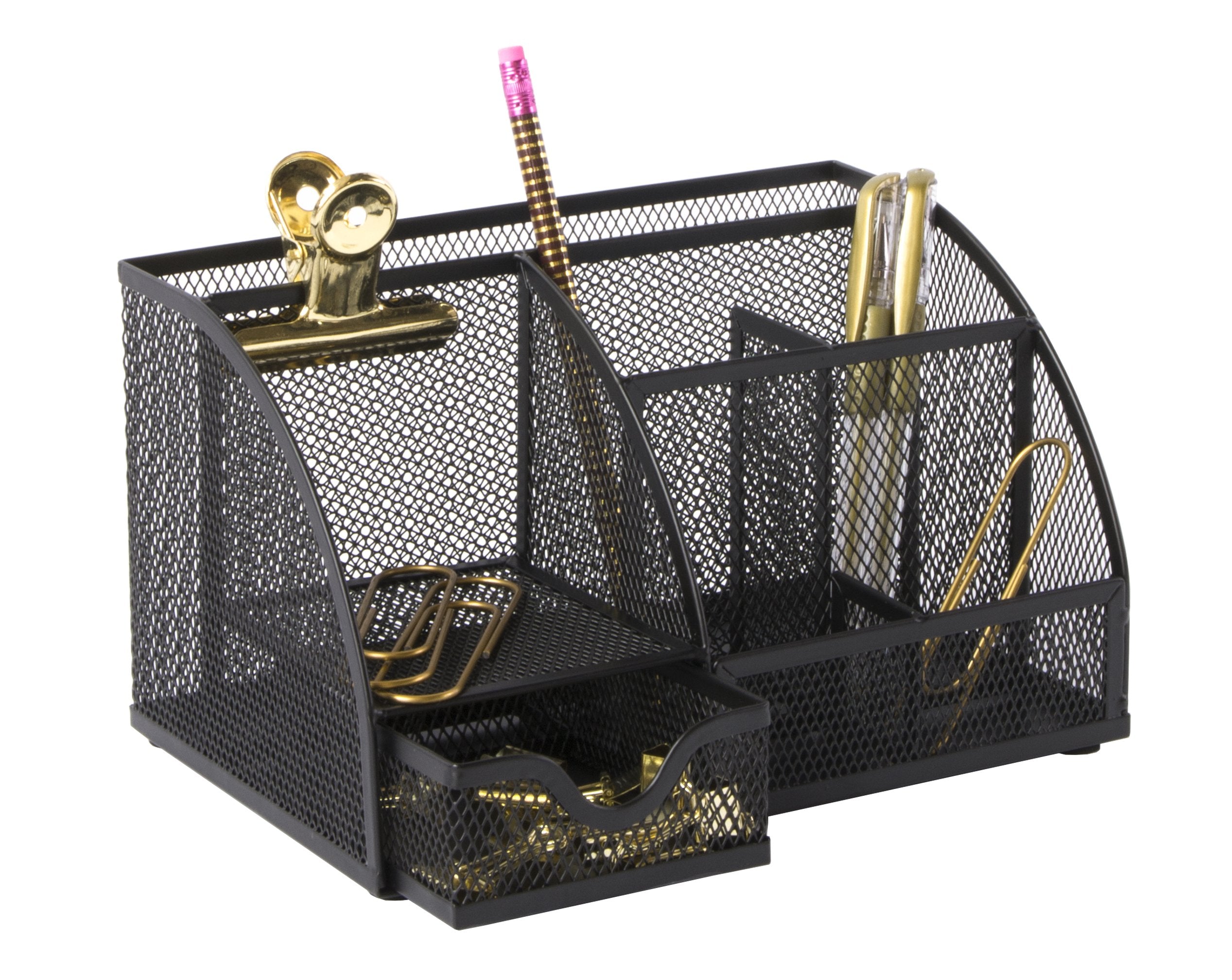 Osco Small Wiremesh Desk Organiser - 6 Compartments + 1 Drawer | Black Metal 4