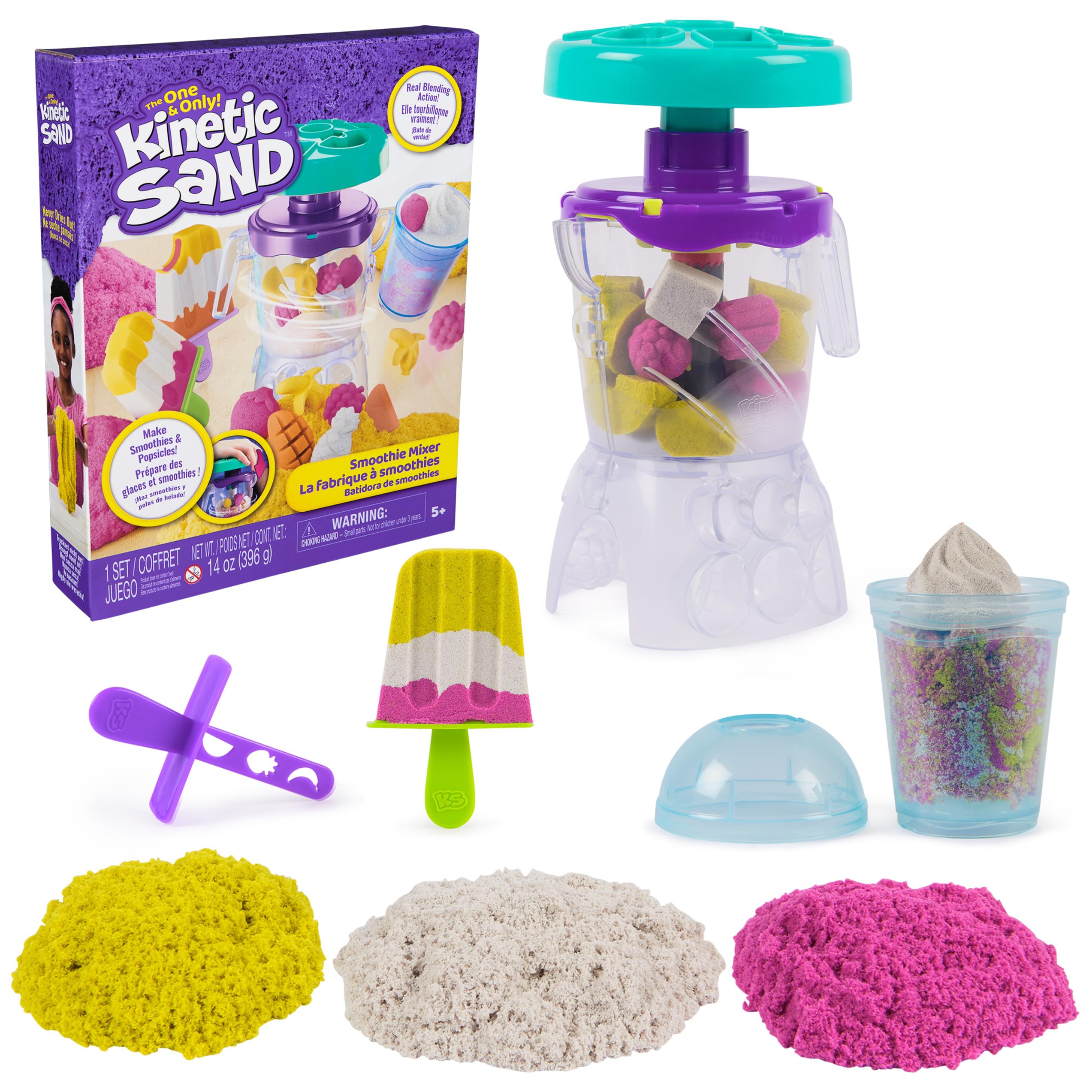 Kinetic Sand Smoothie Mixer Playset with 14 oz Play Sand, Tools, and Popsicle Mould | Ages 5-14