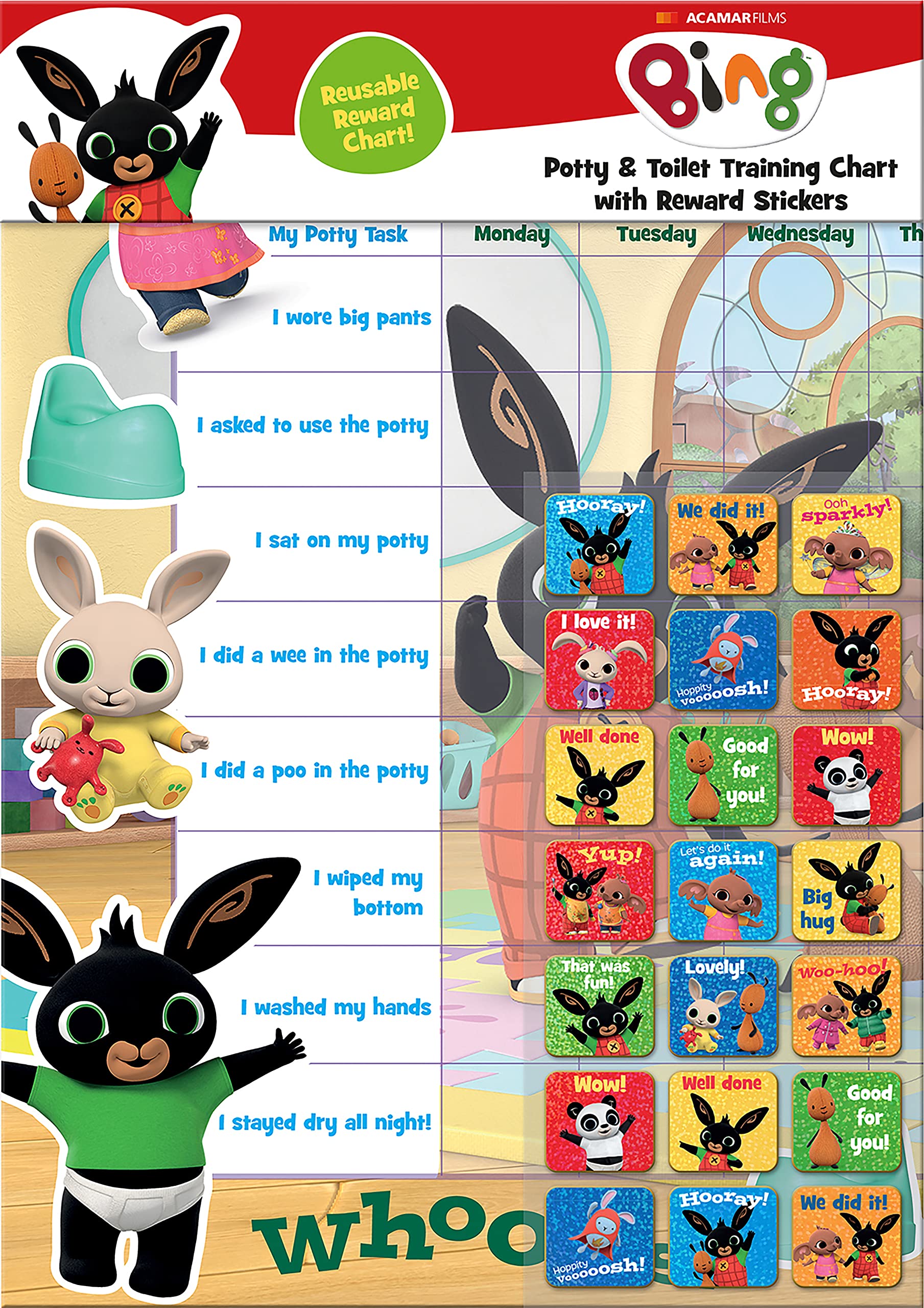 Paper Projects Bing Potty & Training Reward Chart with Reusable Stickers | A3 Size | Ages 3-6