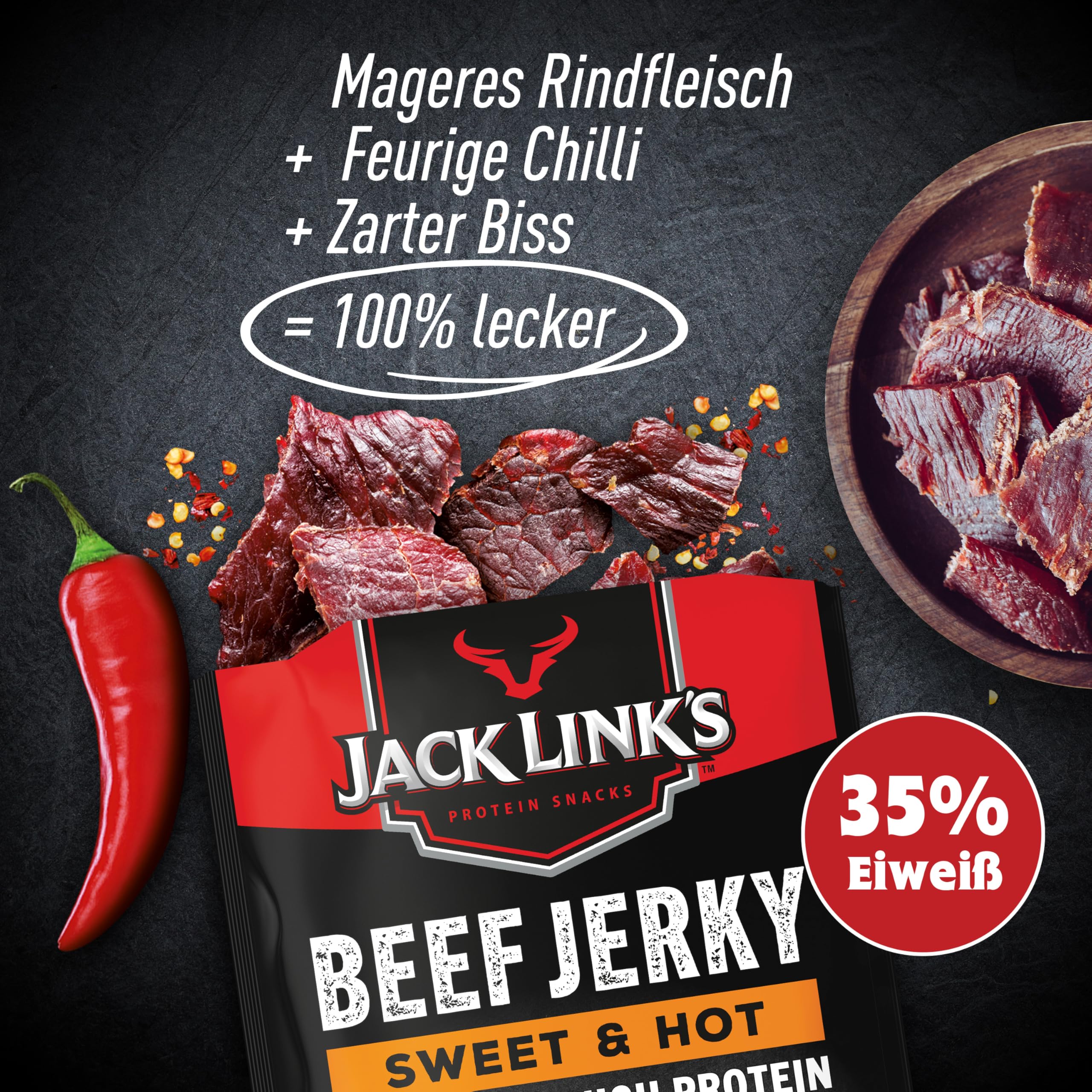 Jack Link's Beef Jerky Sweet &amp; Hot - Box mit 12 x 60 g - Trockenfleisch-Snack 6