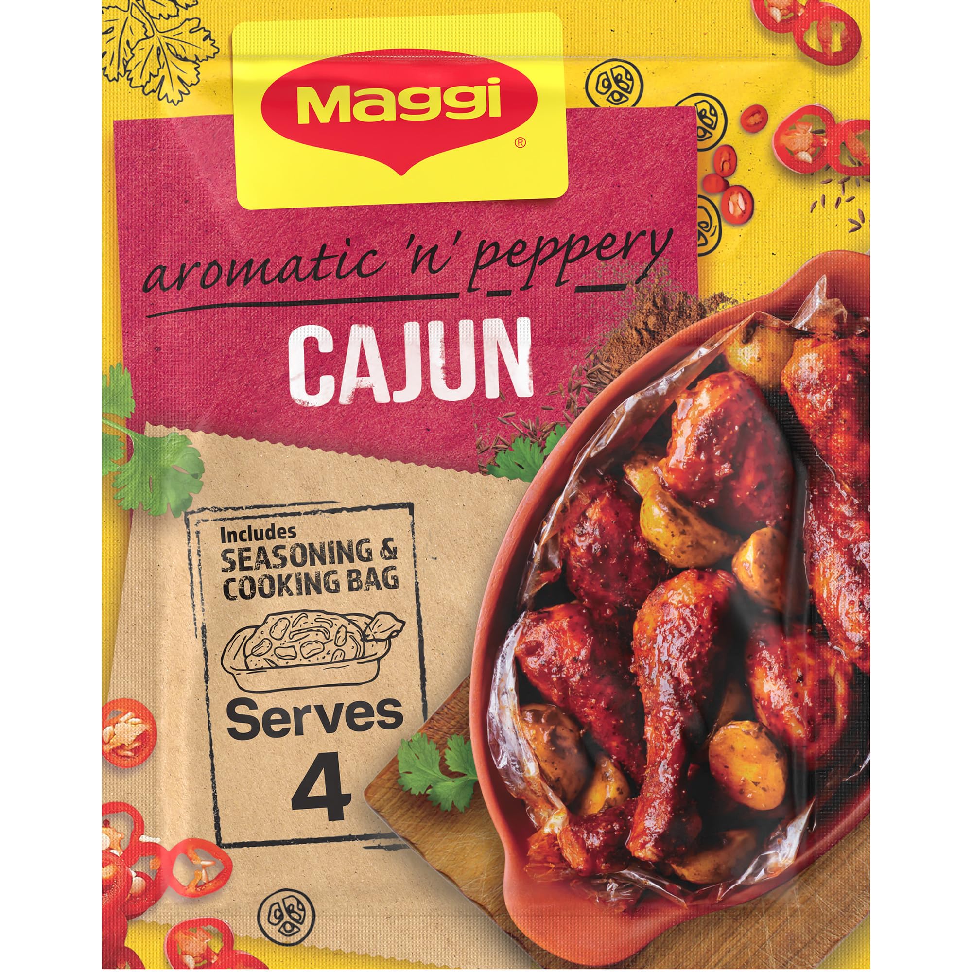 MAGGI So Juicy Cajun Chicken Recipe Mix - Tender & Juicy Chicken Flavor | 38g Sachet