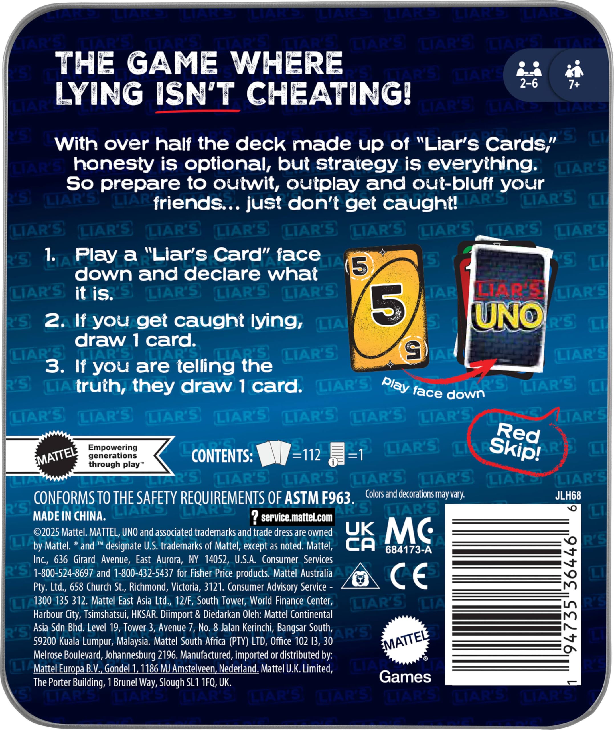 Mattel Games Liar's UNO Card Game in Travel Tin 12