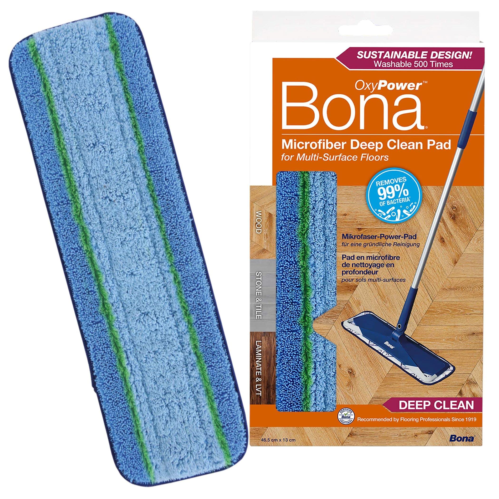 Bona OxyPower Microfibre Deep Cleaning Pad - Removes 99% Bacteria | Fits All Bona Mops | Blue/Green