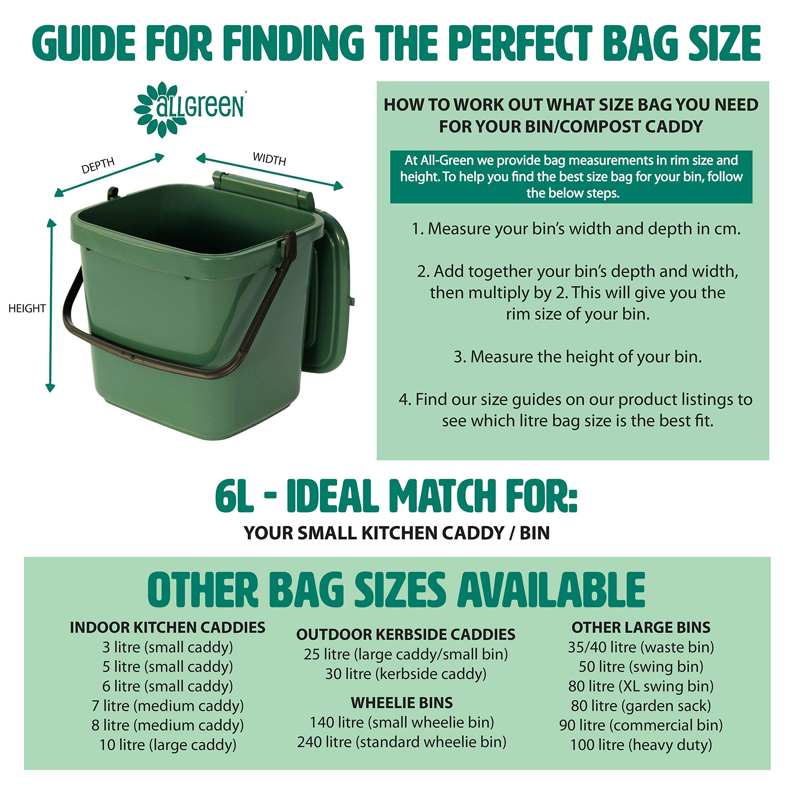 All-Green Compostable Bin Liners - 6 Litre Capacity | 150 Bags Total | Corn Starch Material 3
