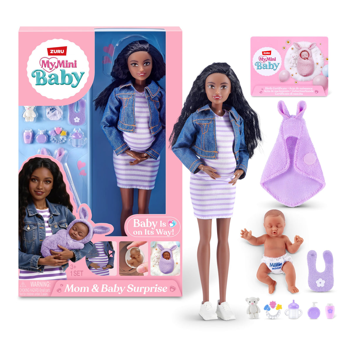 ZURU MY MINI Mom & Baby Surprise Doll Playset - Includes Pregnant Doll, Newborn, Accessories | Ages 3+