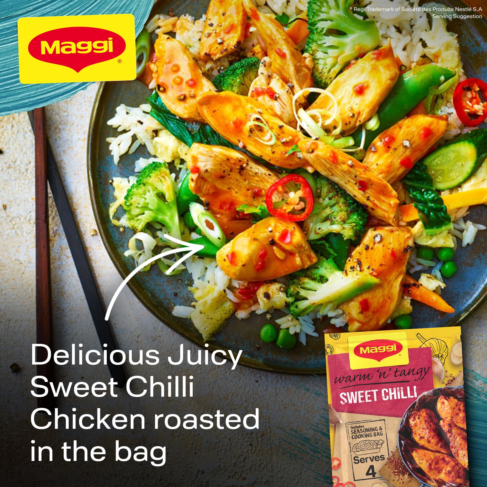 MAGGI So Juicy Sweet Chilli Recipe Mix Powdered Poultry Seasoning - Warm 'n' Tangy, 44g