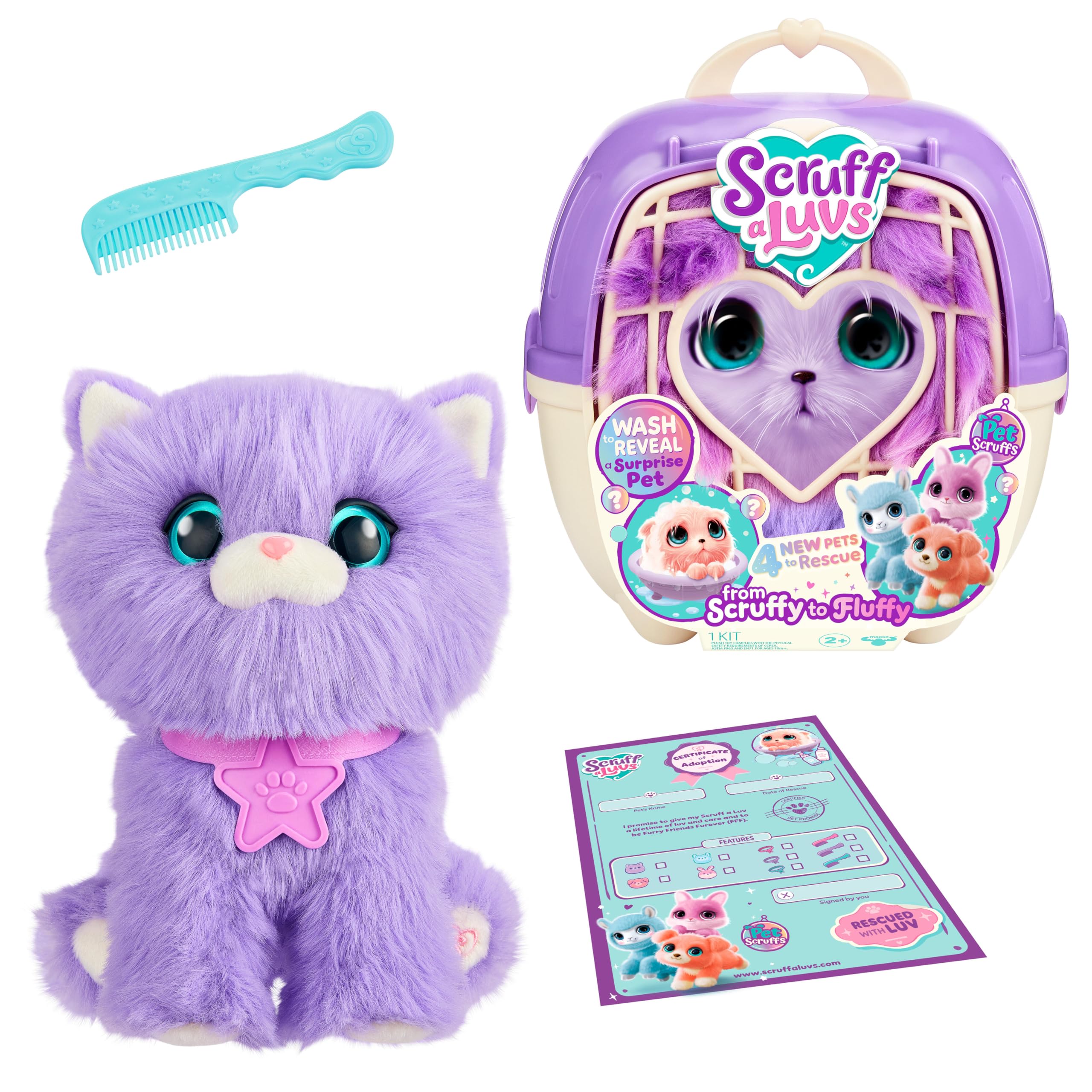 SCRUFFALUVS Kitty Pet Scruffs Mystery Plush Toy - Wash-to-Reveal Transformation | 19cm