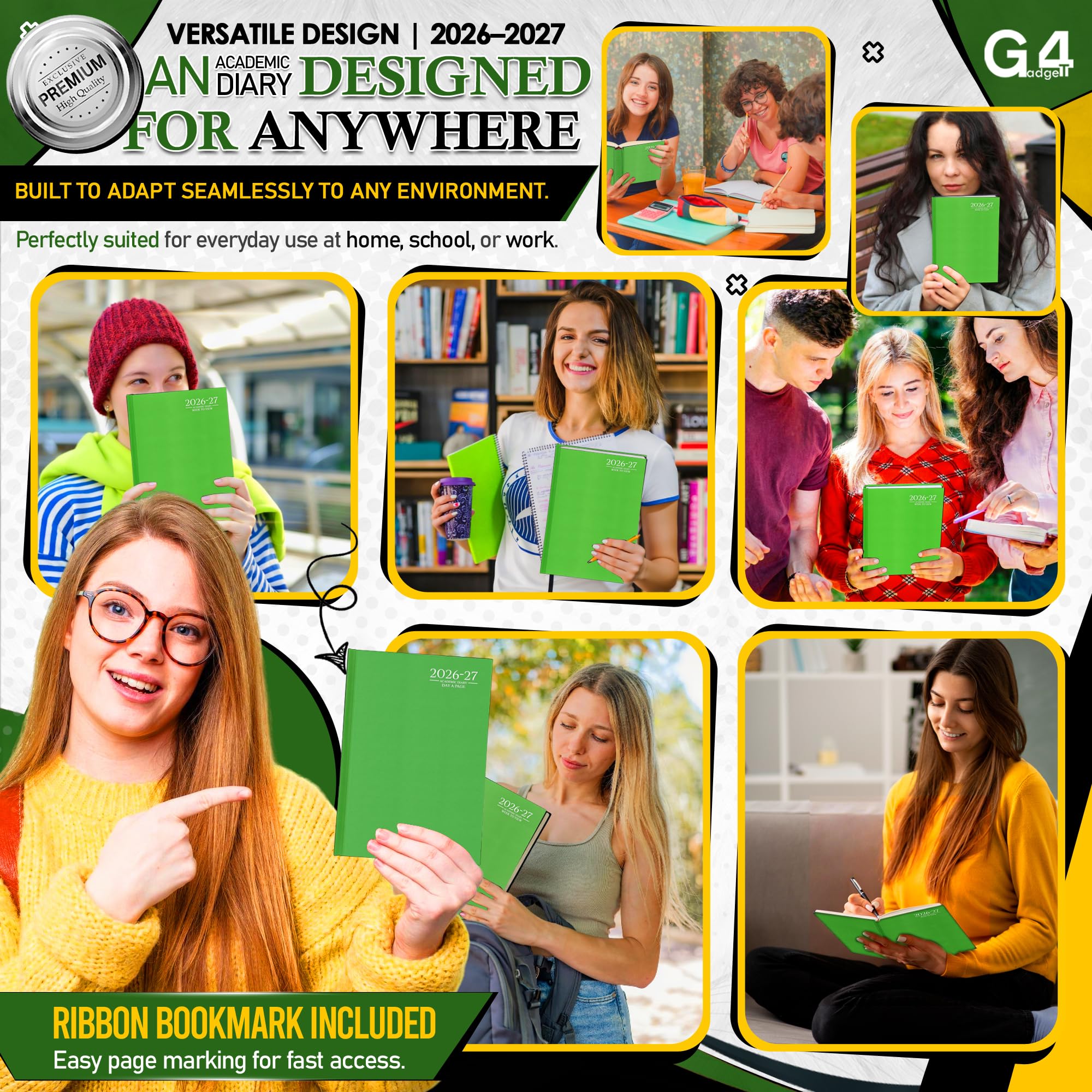 G4GADGET 2026-2027 Academic Diary | A5 Day A Page | Lime Green Hardback 5