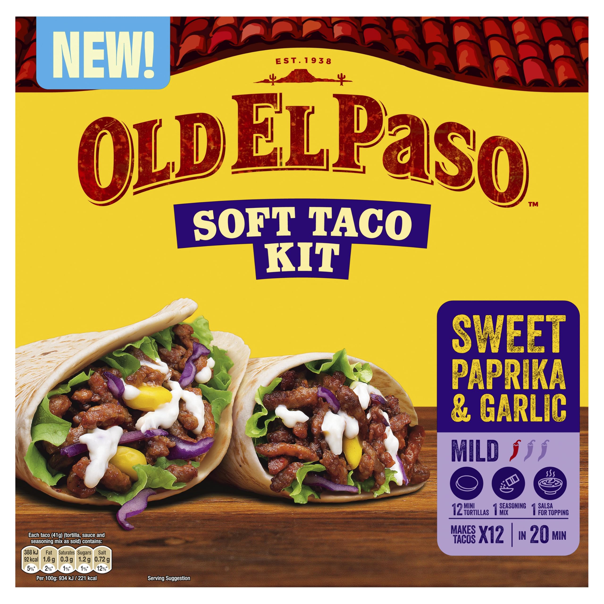 Old El Paso Soft Taco Kit Sweet Paprika & Garlic - 12 Mini Soft Tortillas | Mild Chilli Rating | Suitable for Vegetarians & Vegans 1