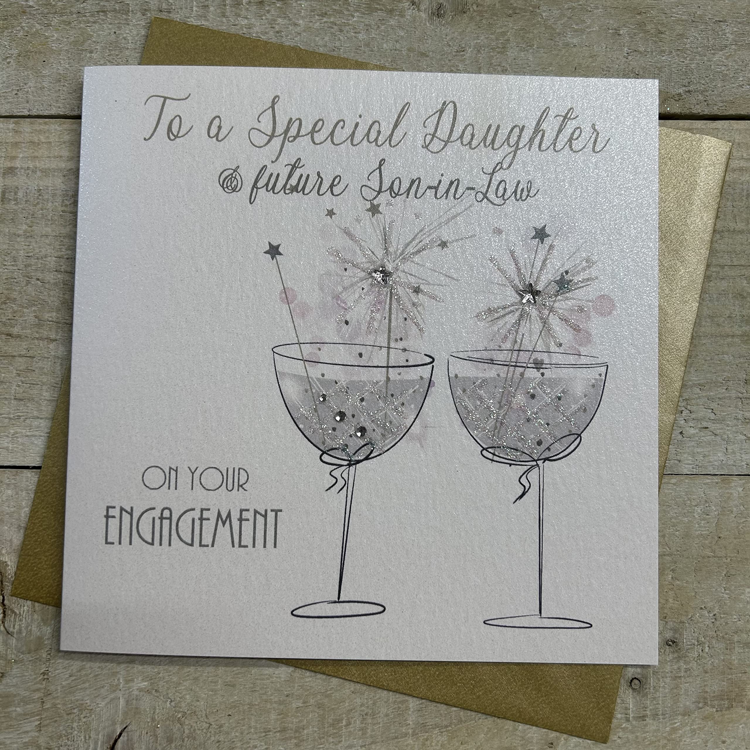 WHITE COTTON CARDS Handmade Engagement Card for Daughter & Son-in-Law | 16cm x 16cm Green