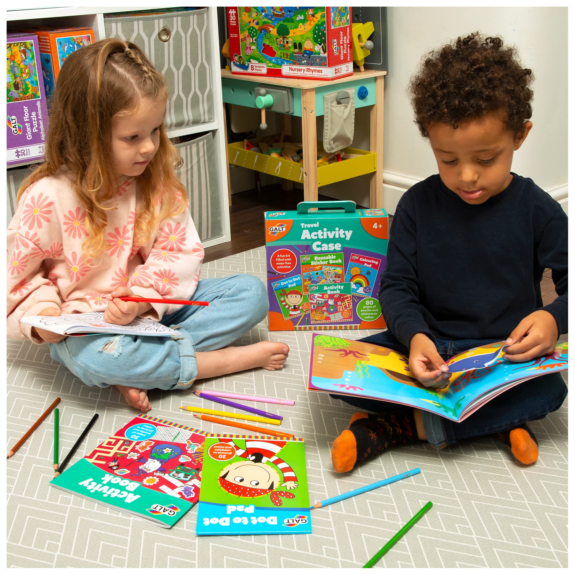 Galt Travel Activity Case - Mess-Free Activities for Ages 3+ | Includes 4 Books & 10 Pencils