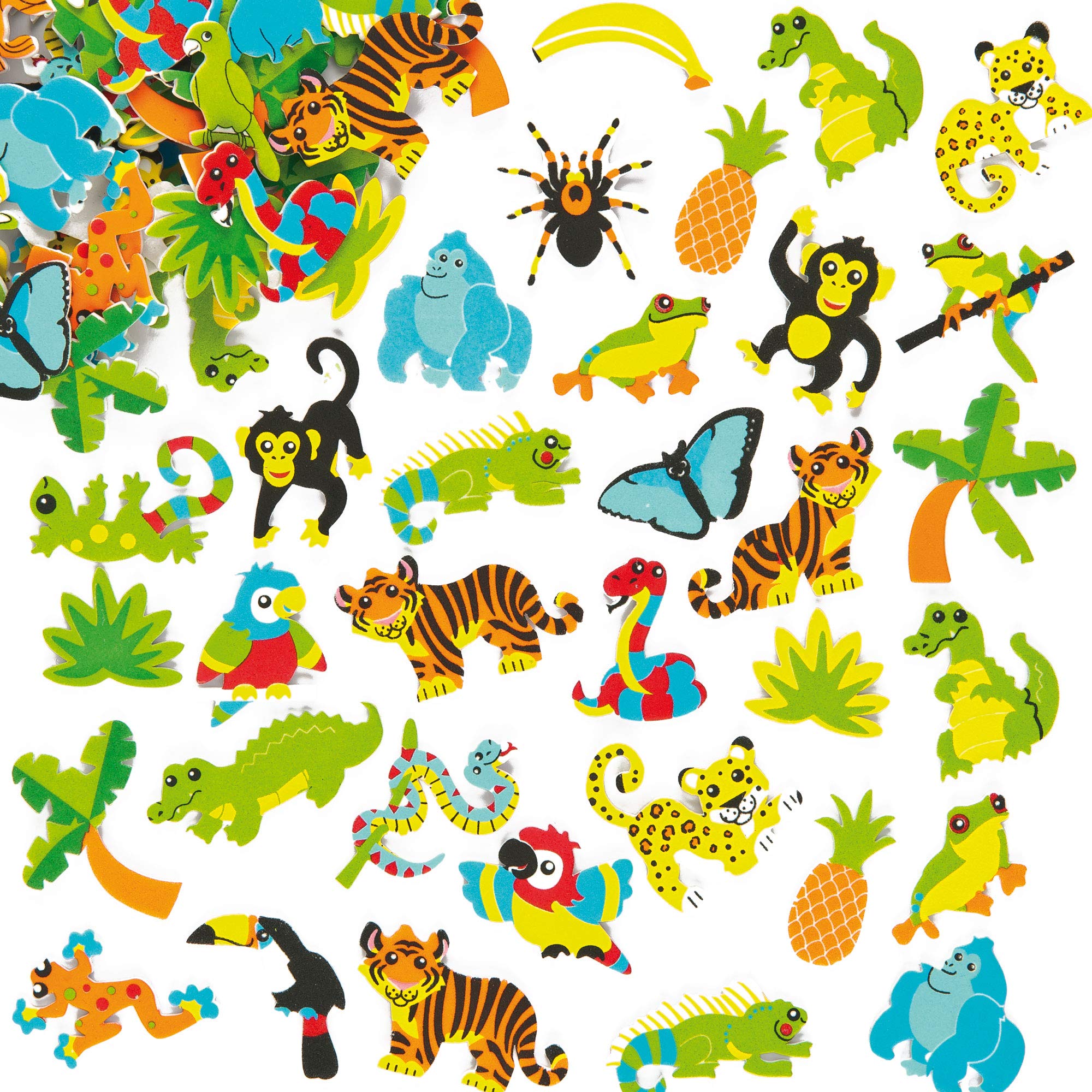 Baker Ross Rainforest Foam Stickers - 100 Assorted Designs for Kids Crafting | 3-6 cm