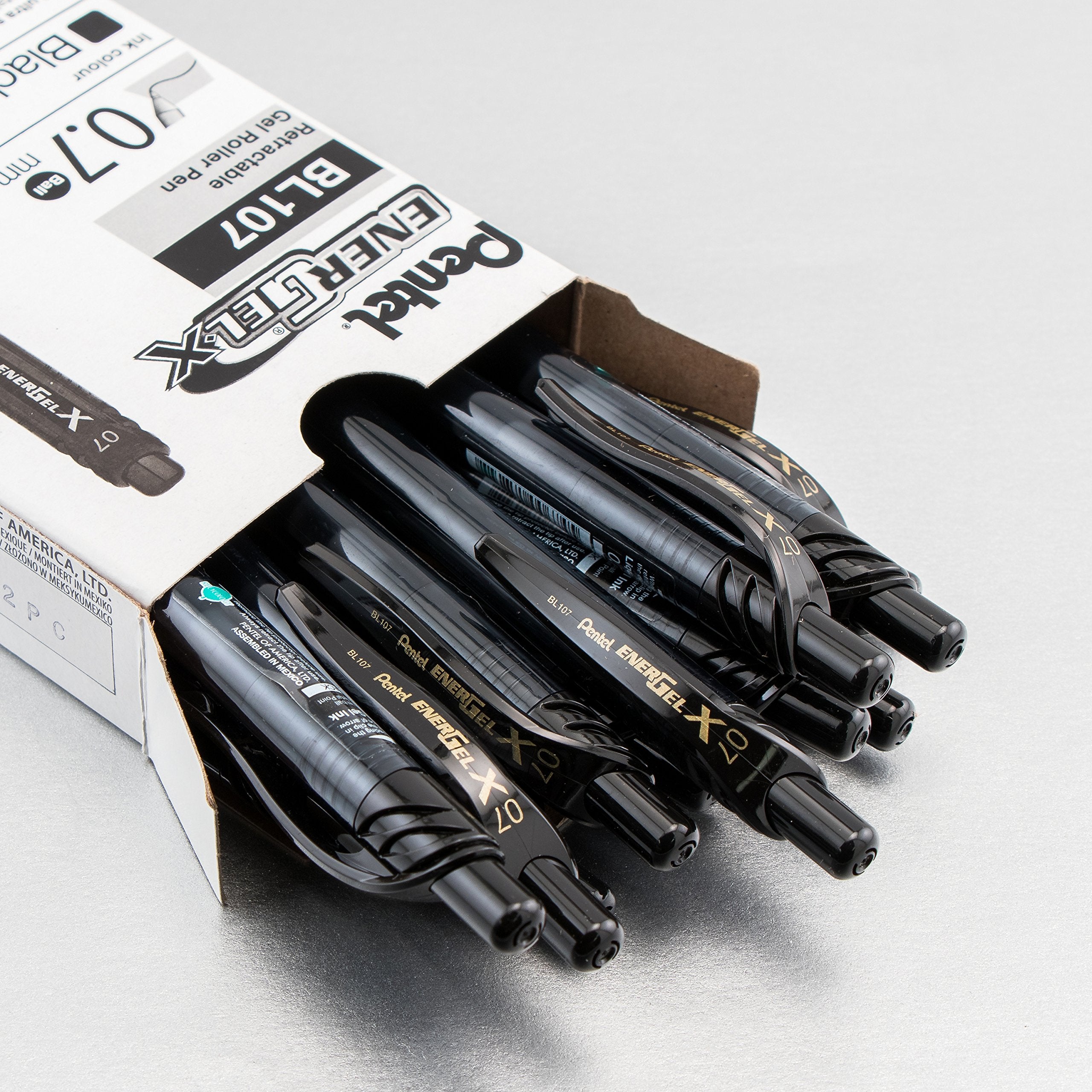 Pentel EnerGel-X Retractable Gel Ink Rollerball Pen - 0.7mm Fine/Medium Tip, Black Ink, Pack of 12