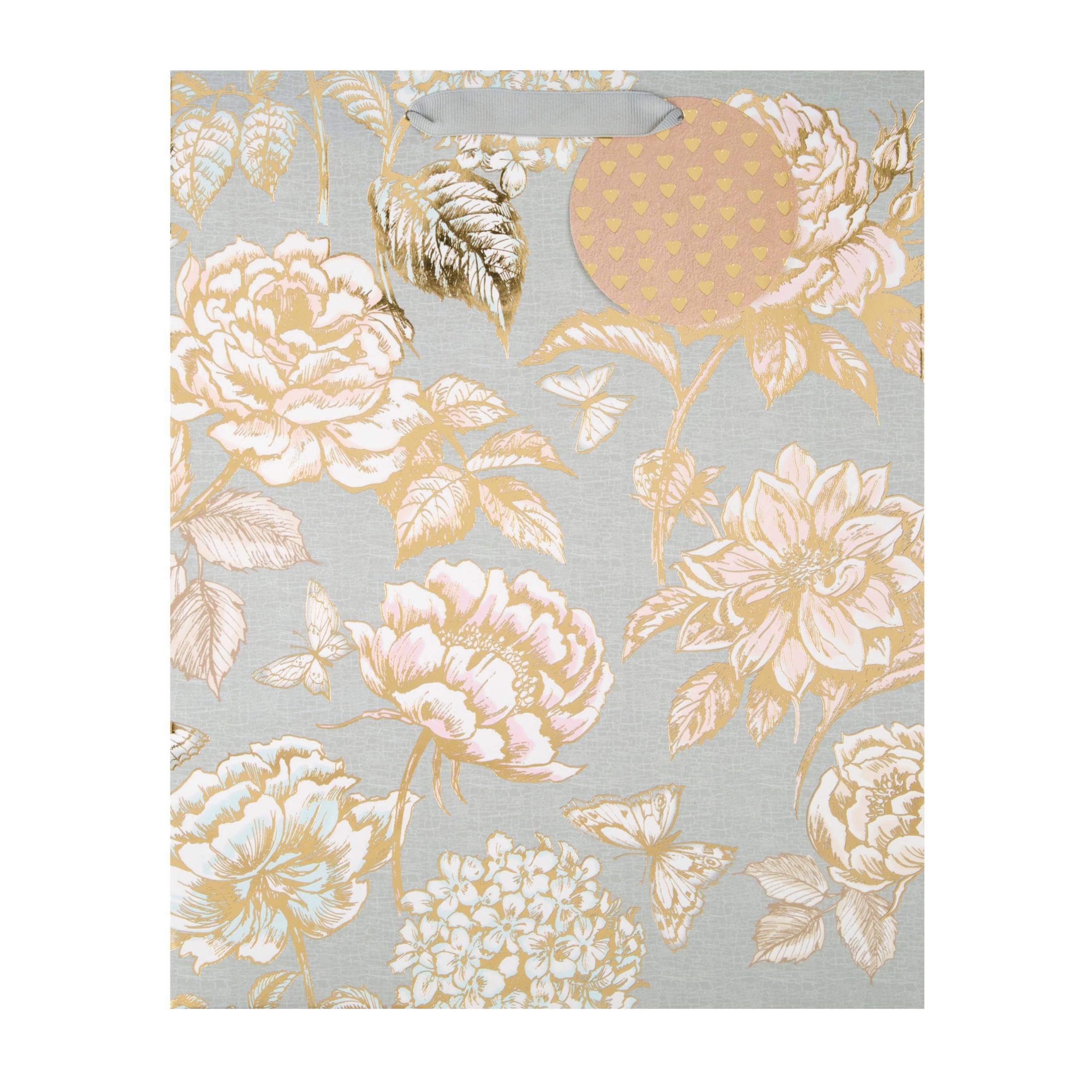 Hallmark Large Gift Bag - Foiled Floral Design | 33cm x 26.5cm x 14.6cm | Includes Gift Tag 4