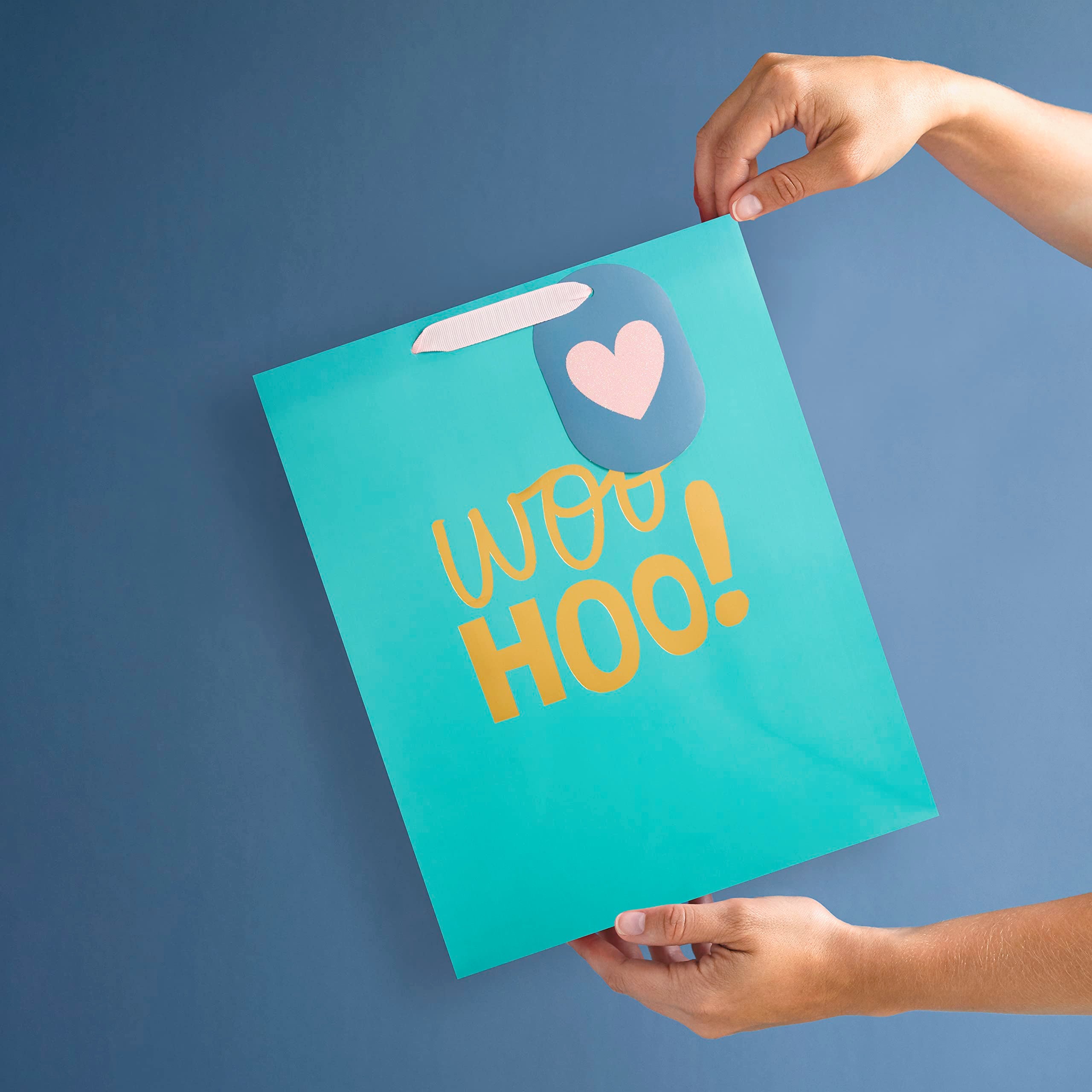 Hallmark Large Multi-Occasion Gift Bag - Woo Hoo Text Design | Turquoise | 33 cm x 26.5 cm x 14.6 cm 5
