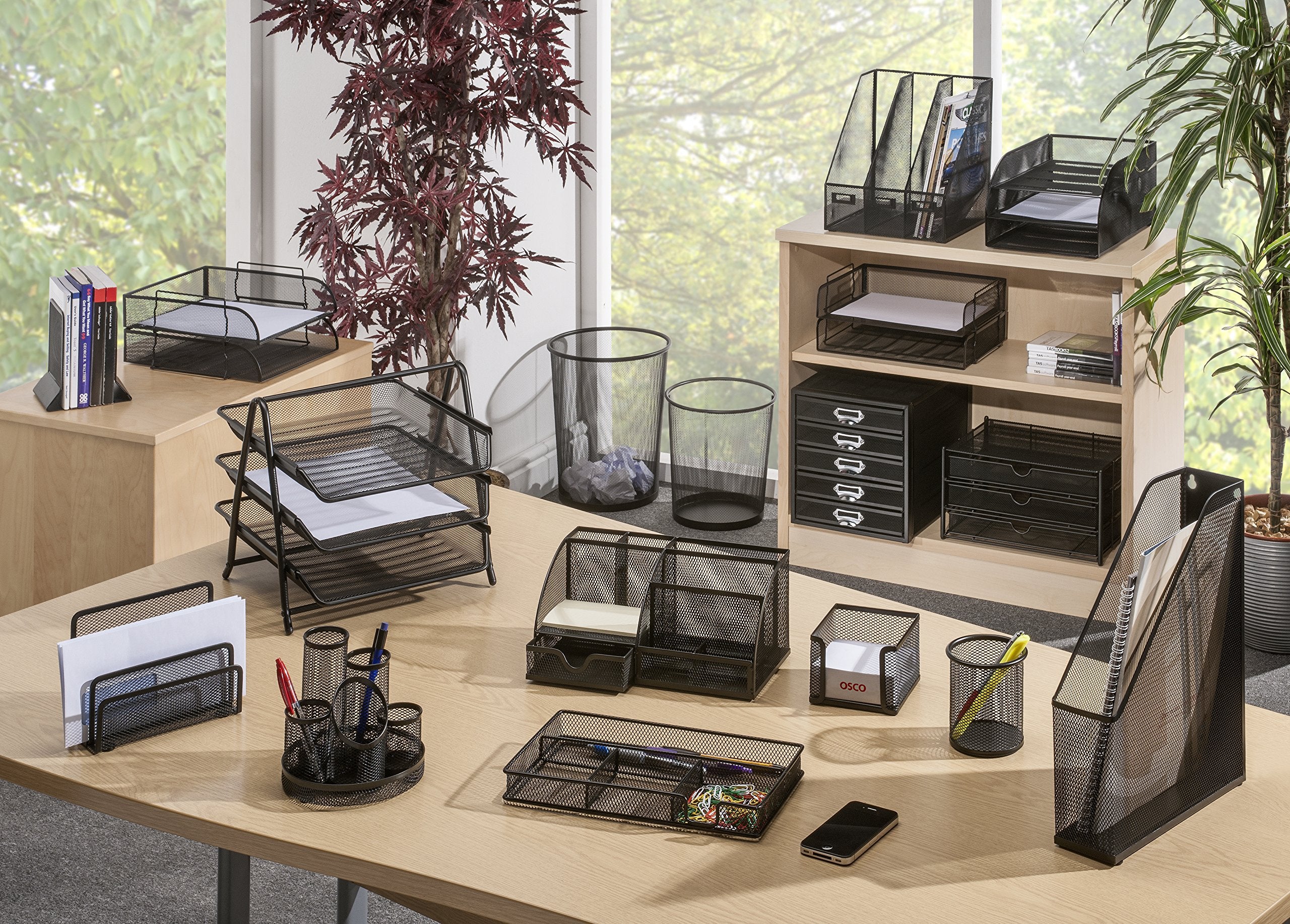 Osco Small Wiremesh Desk Organiser - 6 Compartments + 1 Drawer | Black Metal 3