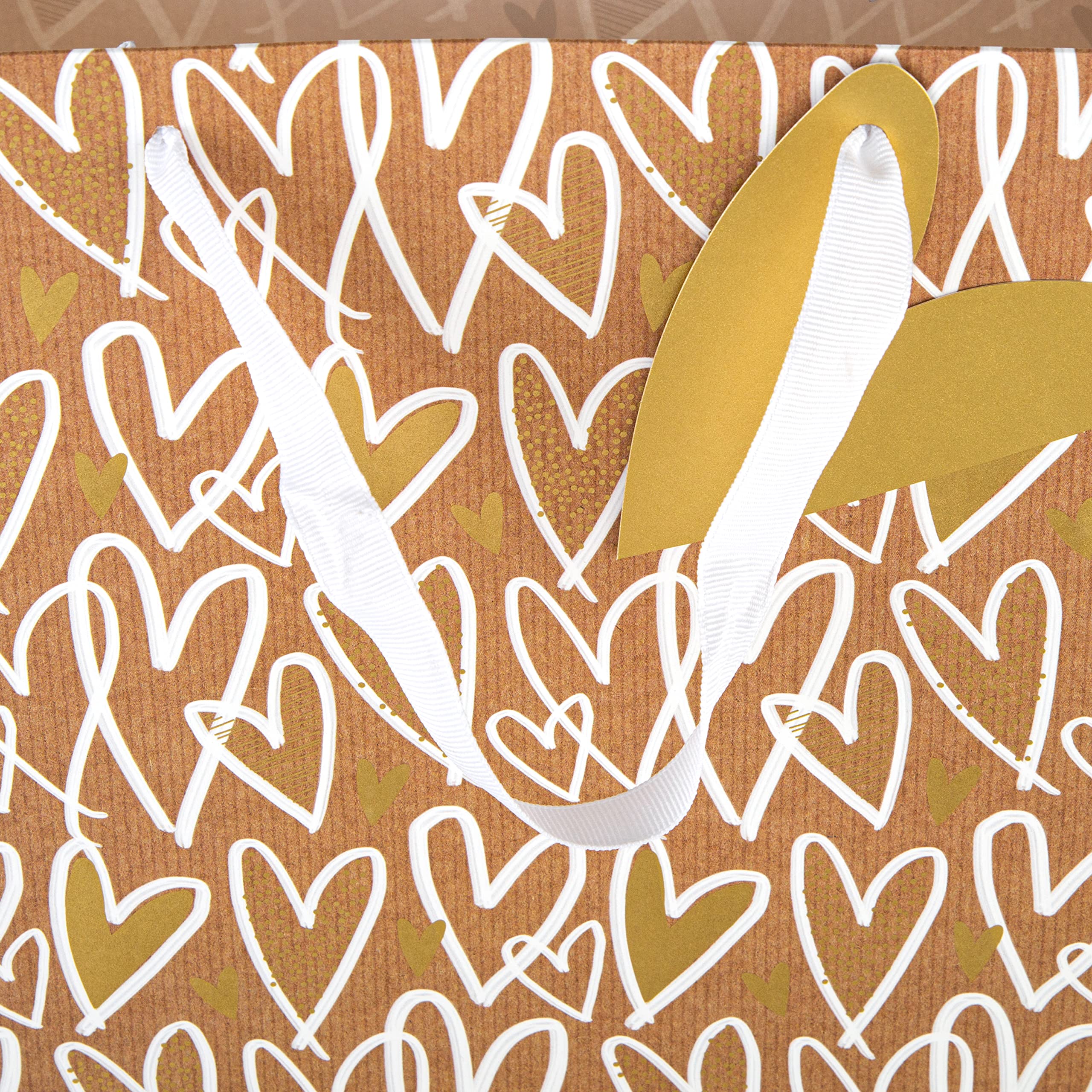Hallmark Large Gift Bag - Kraft Hearts Design | Gold Foil Accent | 33cm x 26.5cm x 14.6cm 6