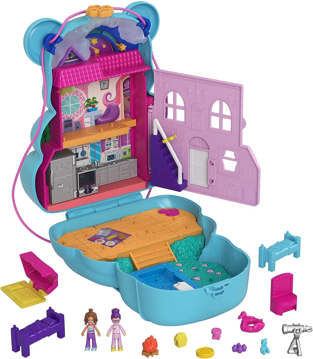 Polly Pocket Teddybär-Handtasche kompakt – Spielset mit 2 Mikropuppen und 16 Zubehörteilen für Kinder ab 4 Jahren 8