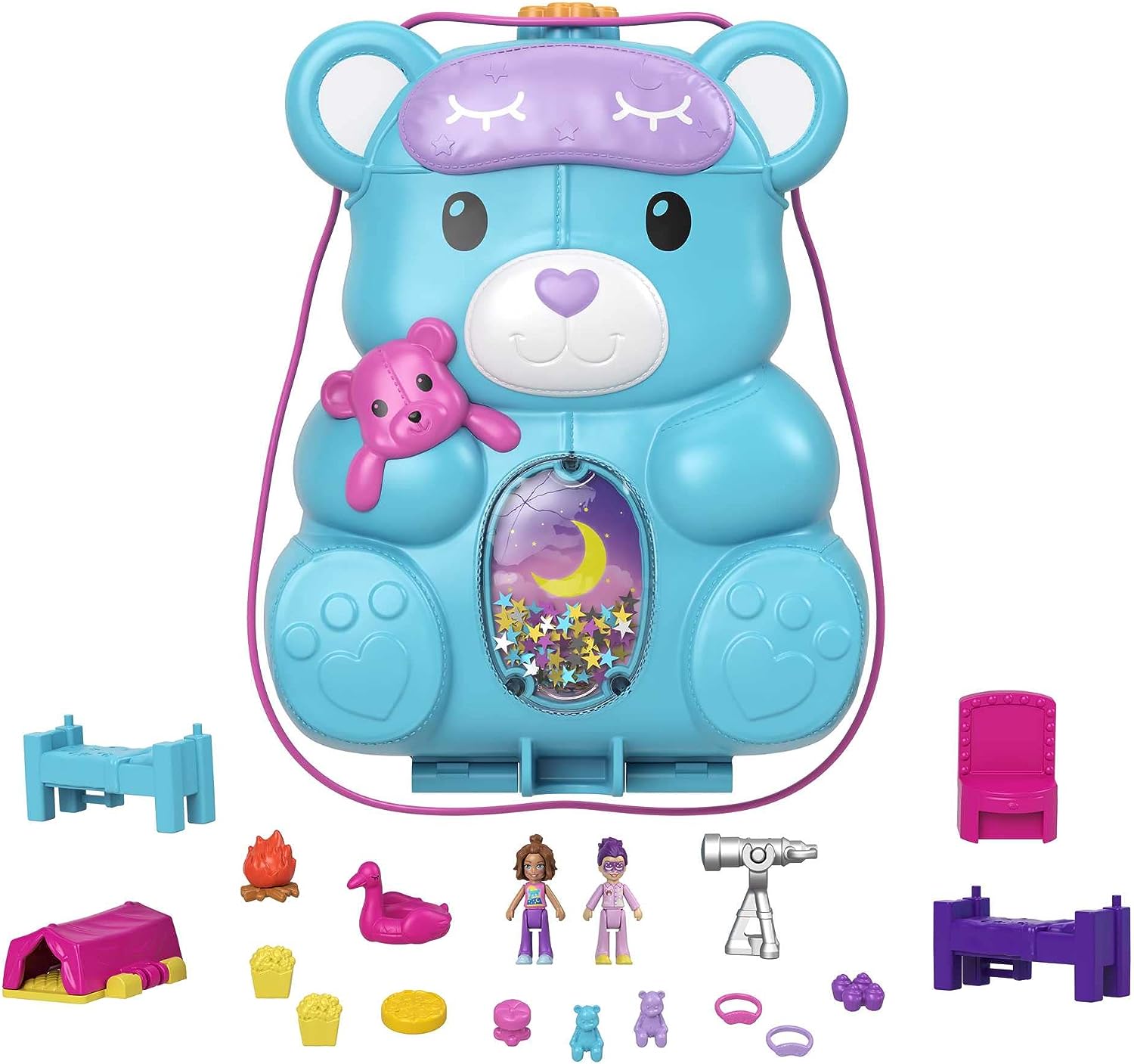 Polly Pocket Teddybär-Handtasche kompakt – Spielset mit 2 Mikropuppen und 16 Zubehörteilen für Kinder ab 4 Jahren 1
