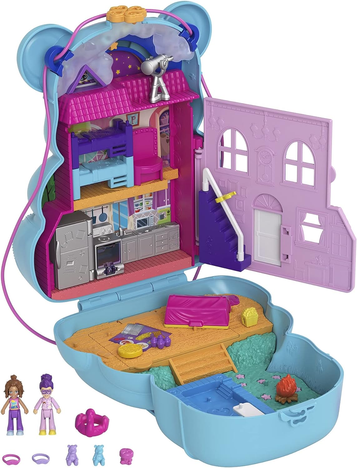 Polly Pocket Teddybär-Handtasche kompakt – Spielset mit 2 Mikropuppen und 16 Zubehörteilen für Kinder ab 4 Jahren 6