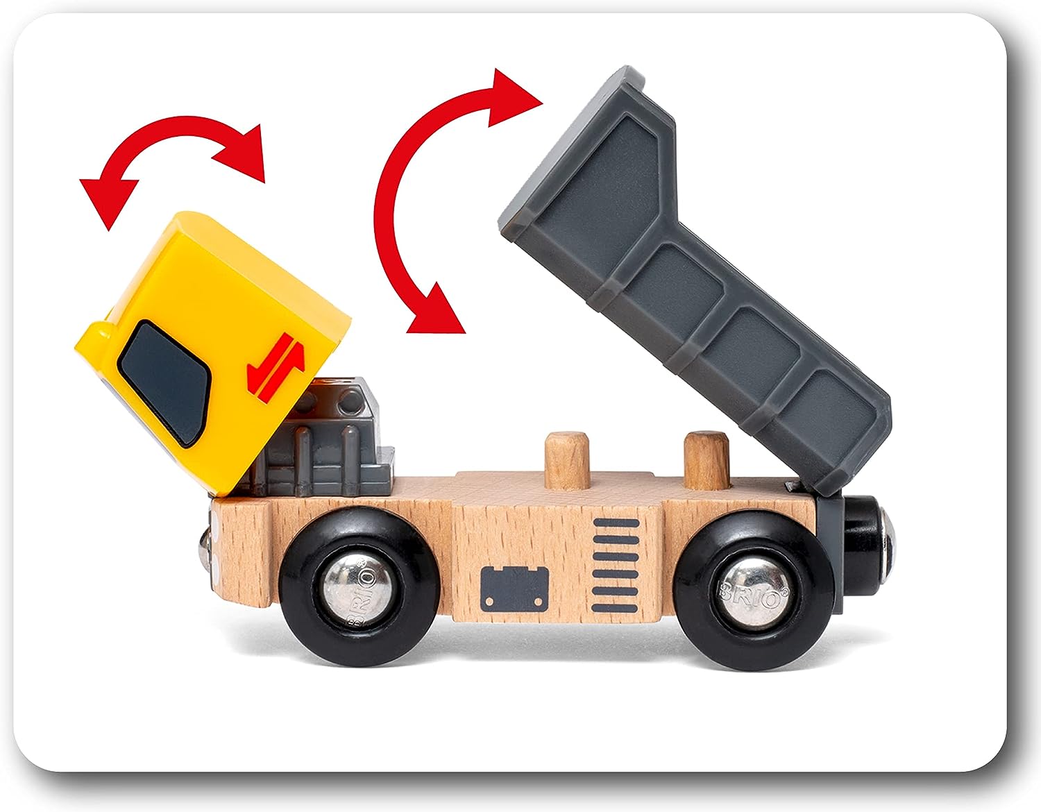 BRIO 33658 Eisenbahnset Baufahrzeuge – 5-teiliges Holzspielzeug-LKW-Set für Kinder 4