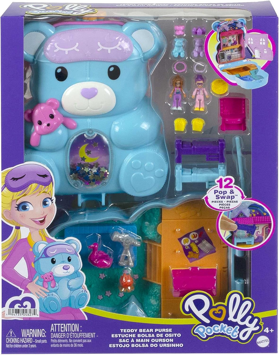 Polly Pocket Teddybär-Handtasche kompakt – Spielset mit 2 Mikropuppen und 16 Zubehörteilen für Kinder ab 4 Jahren 4