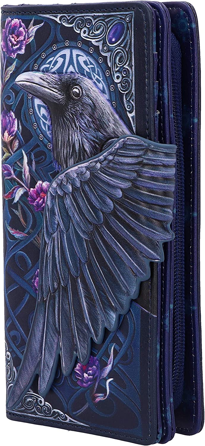 Nemesis Now Ravens Flight Geldbörse mit schwarzem Flügel und Blumenprägung 5
